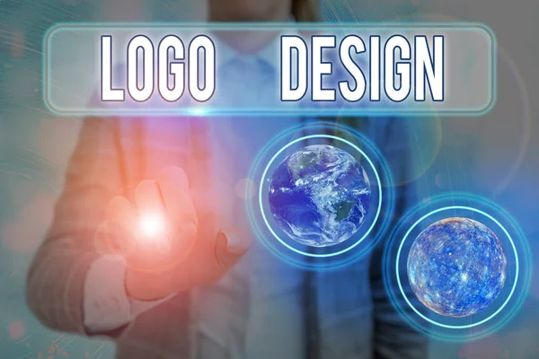 Text sign showing Logo Design. Conceptual photo a graphic representation or symbol of company name or trademark. — Stock Fotó