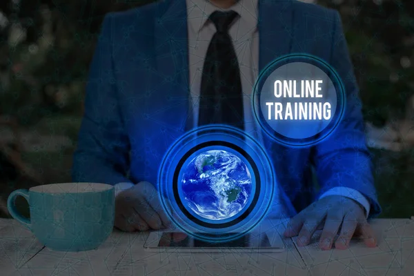 Handwriting text writing Online Training. Concept meaning Computer based training Distance or electronic learning Elements of this image furnished by NASA. — Stock Fotó