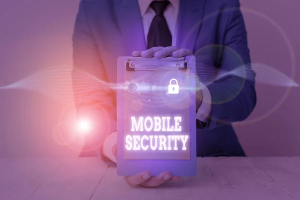 Text sign showing Mobile Security. Conceptual photo efforts to secure data on mobile devices such as smartphones. — Stockfoto