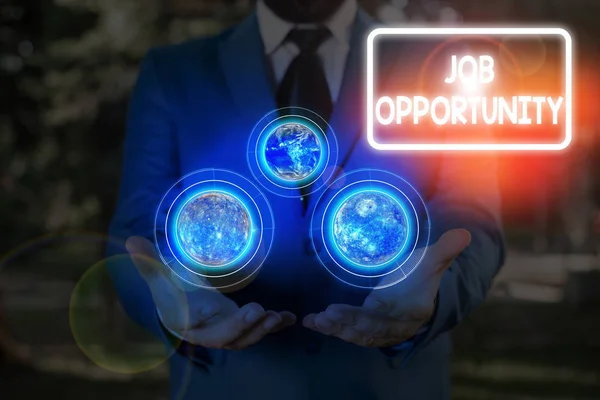 Handstilstext Jobbmöjlighet. Begreppet innebär en möjlighet till anställning eller chansen att få ett jobb Delar av denna bild tillhandahålls av Nasa. — Stockfoto