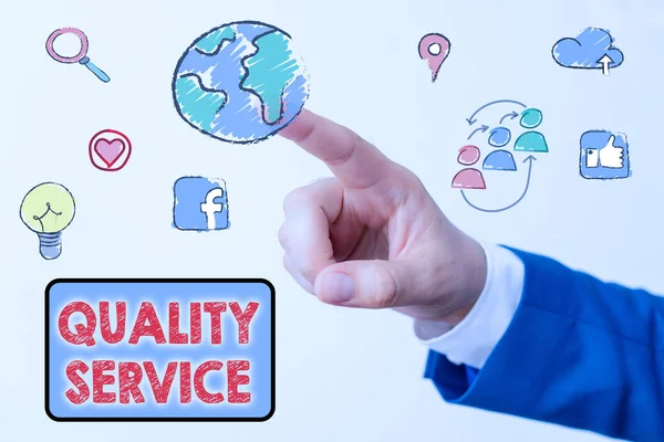 Konzeptionelle Handschrift, die Qualitätsservice zeigt. Geschäftliches Foto, das die gelieferte Dienstleistung zeigt, entspricht den Erwartungen des Kunden. — Stockfoto