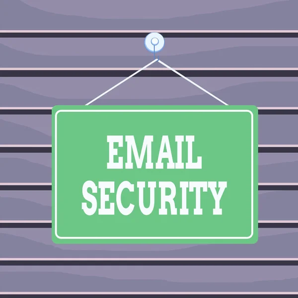 Conceptual hand writing showing Email Security. Business photo text secure the access and content of an email account or service Memo reminder empty board attached background rectangle.