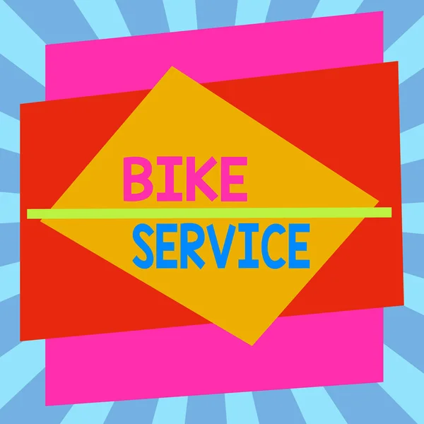 Nota de escritura mostrando Bike Service. Foto de negocios mostrando el mecanismo de limpieza y reparación de bicicletas para mantener el mejor estado Formato asimétrico patrón objeto esquema diseño multicolor . — Foto de Stock