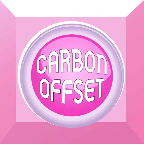 Conceptual hand writing showing Carbon Offset. Business photo text Reduction in emissions of carbon dioxide or other gases Colored sphere switch center background middle round shaped.