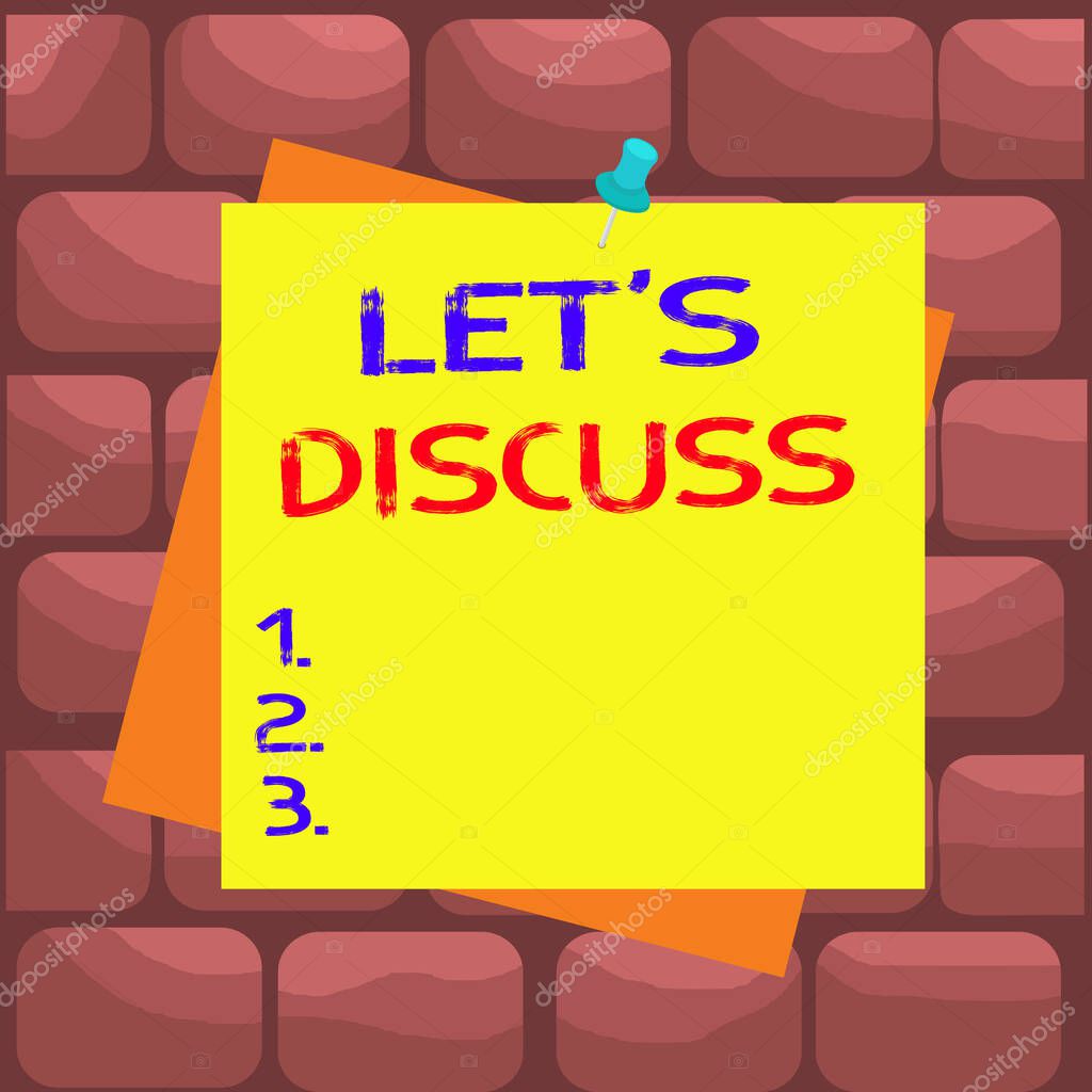 Texto manuscrito Let Discuss. Concepto significado Significa mostrar