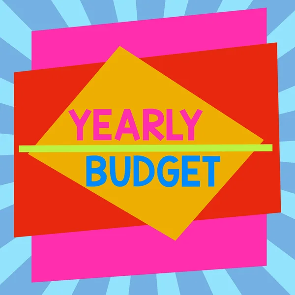 Note d'écriture montrant le budget annuel. Photo d'affaires montrant un plan de dépenses d'une entreprise pour un exercice Modèle asymétrique dessin multicolore . — Photo
