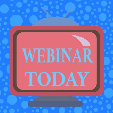 El yazısı Webinar Today. İnternet Meydanı dikdörtgeninde yer alan eski renkli boyalı televizyon resimli ahşap tasarımı ya da seminer ya da başka bir sunum kavramını kabul et.