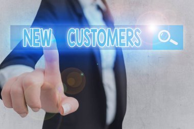 Writing note showing New Customers. Business photo showcasing an entity that has not previously purchased one goods.