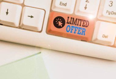 Conceptual hand writing showing Limited Offer. Business photo showcasing special item available for a defined short period of time.