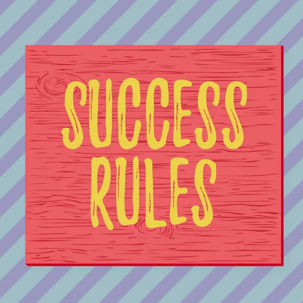 Handwriting text writing Success Rules. Concept meaning able to achieve all the goals that you have set for yourself Square rectangle unreal cartoon wood wooden nailed stuck on coloured wall. — Stock Photo, Image