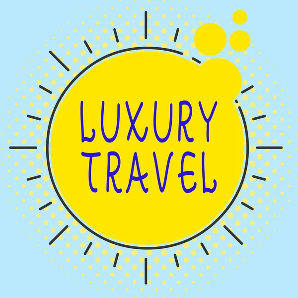 Word writing text Luxury Travel. Business concept for supreme comfort or elegance of traveling around the world Asymmetrical uneven shaped format pattern object outline multicolour design. — Zdjęcie stockowe