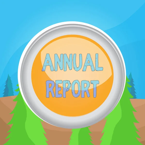 Word writing text Annual Report. Business concept for financial summary of a company activities during the year Circle button colored sphere switch center background middle round shaped. — Stock Photo, Image
