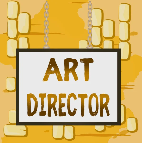 Word writing text Art Director. Business concept for responsible for overseeing the artistic aspects of a film Whiteboard rectangle frame empty space attached surface chain blank panel. — Stok fotoğraf