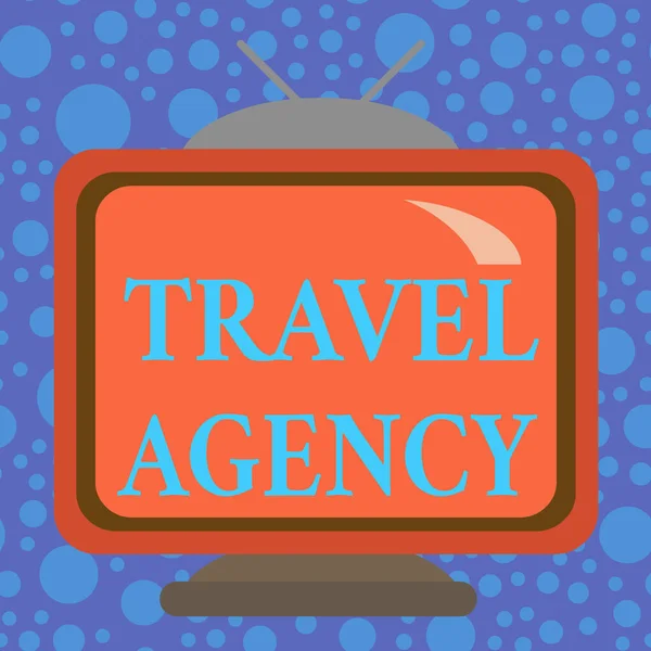 Handwriting text Travel Agency. Concept meaning Agency that makes the necessary arrangements for travelers Square rectangle old multicoloured painting television picture wood design. — Stockfoto