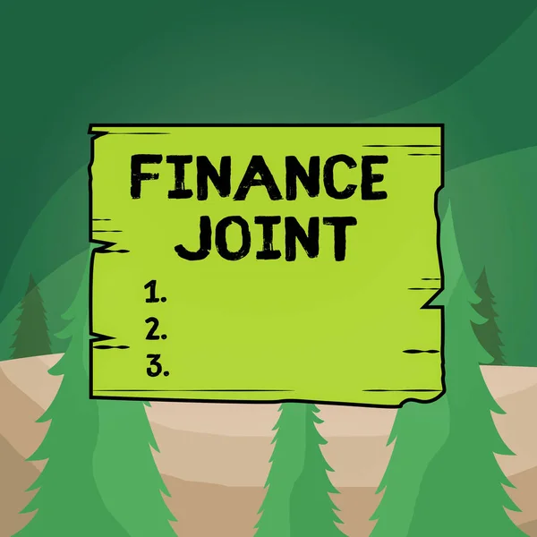 Texte écrit Finance Joint. Concept d'entreprise pour la fourniture de fonds pour un projet est venu de deux sources ou plus Planches carrées en bois rainures à ossature vide panneaux de bois bois de couleur bois . — Photo