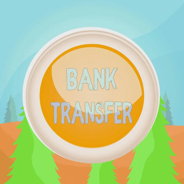 Word writing text Bank Transfer. Business concept for when the money is sent from one bank account to another Circle button colored sphere switch center background middle round shaped.