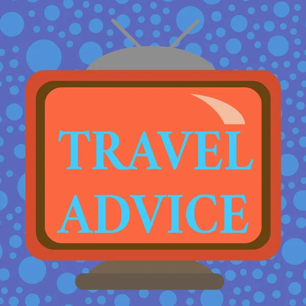 Kézírás szöveg Travel Advice. Koncepció jelentése Tippek kapcsolódó felelős utazás a kiválasztott cél Tér téglalap régi sokszínű festmény televízió kép fa design. — Stock Fotó