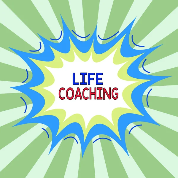 Handwriting text writing Life Coaching. Concept meaning a demonstrating employed to help showing attain their goals in life Asymmetrical uneven shaped format pattern object outline multicolour design.