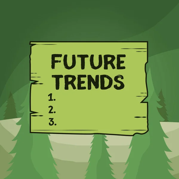 Word writing text Future Trends. Business concept for forecasts affecting technology customers and business Wooden square plank empty frame slots grooves wood panel colored board lumber.