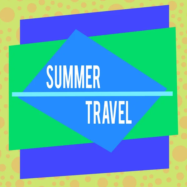 Text sign showing Summer Travel. Conceptual photo specific trip or journey usually for the purpose of recreation Asymmetrical uneven shaped format pattern object outline multicolour design. — Φωτογραφία Αρχείου