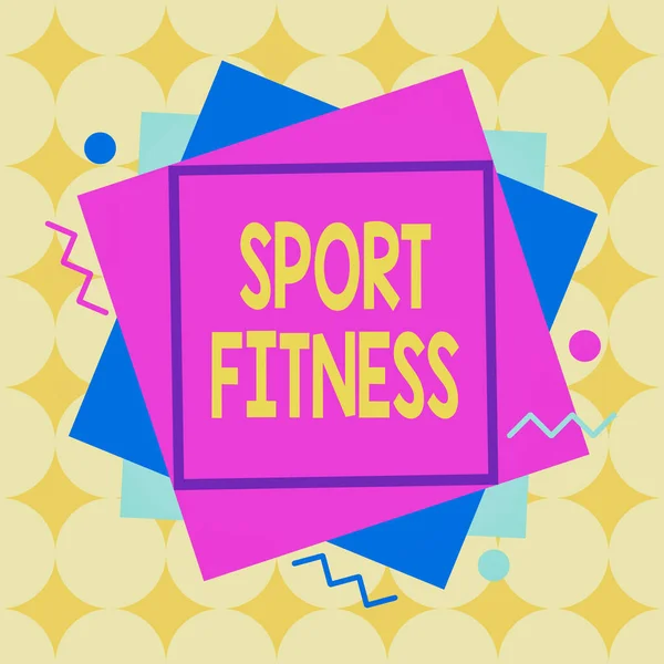 Writing note showing Sport Fitness. Business photo showcasing Conditioning athletes for the unique Demands of their sports Asymmetrical format pattern object outline multicolor design. — Φωτογραφία Αρχείου