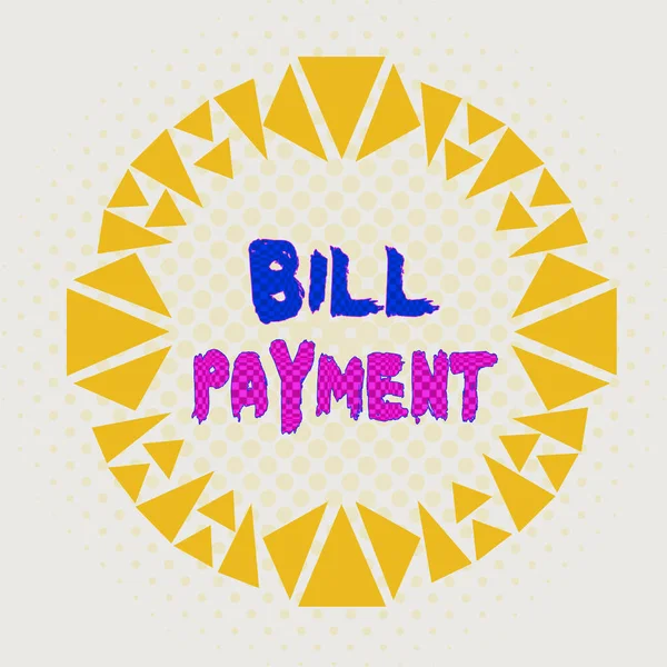 Word writing text Bill Payment. Business concept for To give money to in return for goods or services rendered Asymmetrical uneven shaped format pattern object outline multicolour design. — Stock fotografie