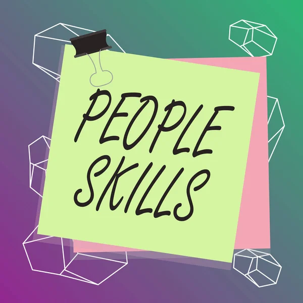 Word writing text People Skills. Business concept for A set of abilities enabling a demonstrating to get along with others Paper stuck binder clip colorful background reminder memo office supply. — Stockfoto