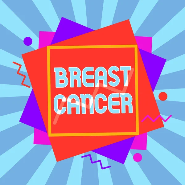 Writing note showing Breast Cancer. Business photo showcasing Malignant tumour arising from the cells of the breast Asymmetrical format pattern object outline multicolor design. — Stockfoto