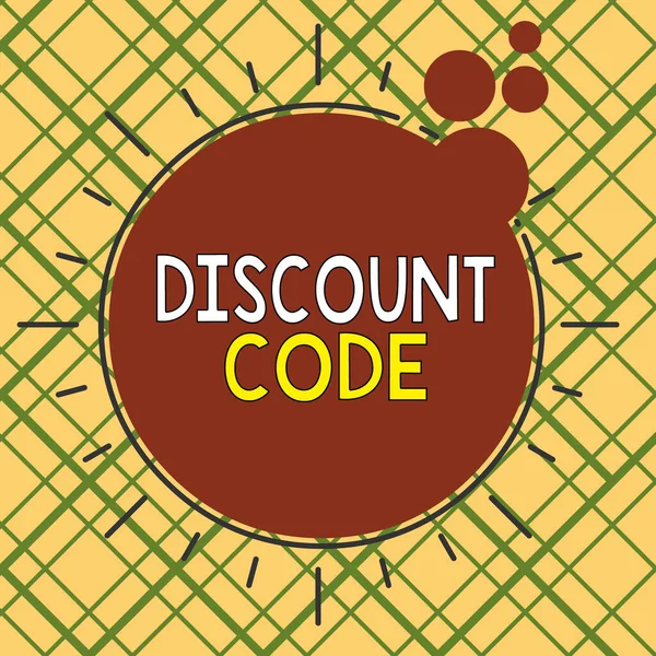 Conceptual hand writing showing Discount Code. Business photo text Series of letters or numbers that allow you to get a discount Asymmetrical uneven shaped pattern object multicolour design. — Stok fotoğraf