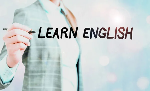 Conceptual hand writing showing Learn English. Business photo showcasing gain or acquire knowledge of speaking and writing English. — Stock fotografie