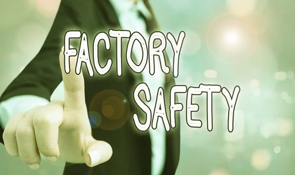 Text sign showing Factory Safety. Conceptual photo minimize risk of worker injury while doing production tasks.