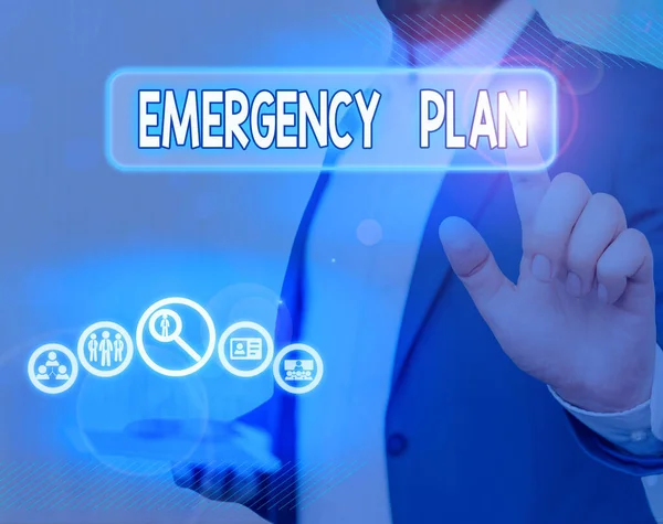 Segnale di testo che mostra il piano di emergenza. Rotta fotografica concettuale per mitigare il danno di eventi potenziali . — Foto Stock