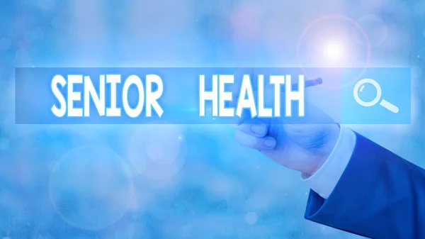 Conceptual hand writing showing Senior Health. Business photo text refers to physical and mental conditions of senior citizens.