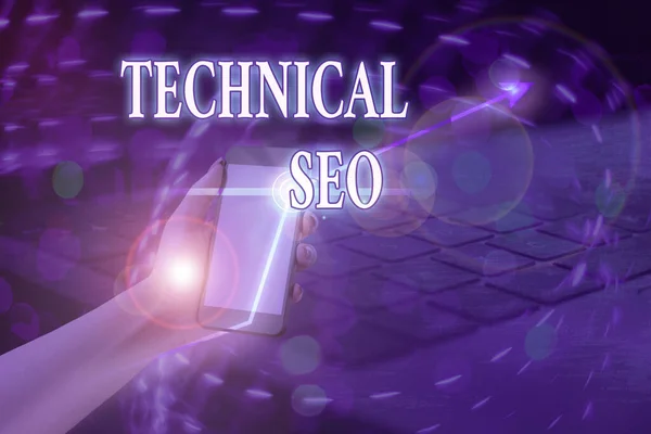 Tekst schrijven Technical Seo. Bedrijfsconcept voor optimalisatie van de website waarbij het inhoudelijke gedeelte niet betrokken is. — Stockfoto