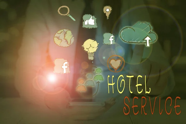 Psaný text od Hotelu Service. Obchodní koncept pro poskytování teplé ubytování a další služby. — Stock fotografie