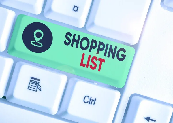 Conceptual hand writing showing Shopping List. Business photo text a list of items to be considered or purchases to be made.