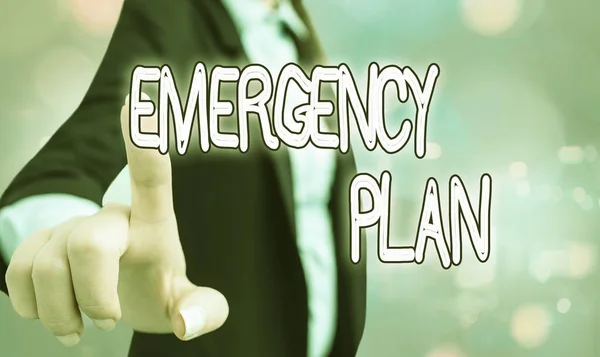 Señal de texto que muestra Plan de Emergencia. Curso de acción fotográfico conceptual para mitigar el daño de eventos potenciales . —  Fotos de Stock