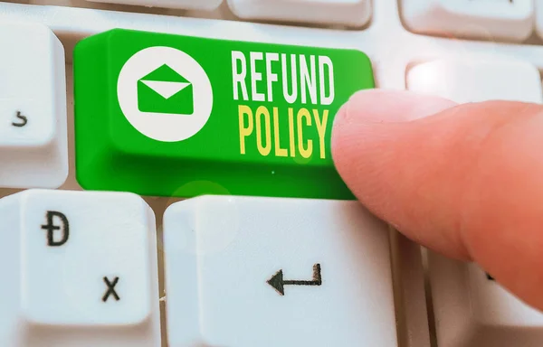 Text sign showing Refund Policy. Conceptual photo refund or exchange defective merchandise previously buy. — Stockfoto