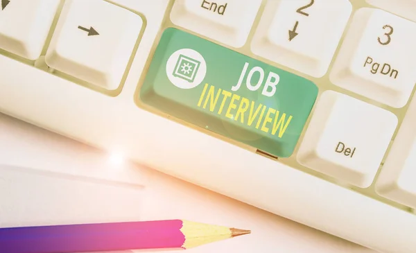 Word writing text Job Interview. Geschäftskonzept für ein Meeting, bei dem der Arbeitgeber den Bewerber nach dem Job fragt. — Stockfoto