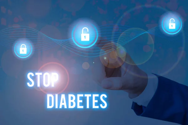 Skrivtext Stoppa Diabetes. Begreppet betyder förhindra sjukdom av förhöjda glukosnivåer i blodet. — Stockfoto