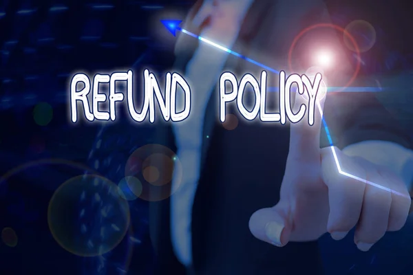 Text sign showing Refund Policy. Conceptual photo refund or exchange defective merchandise previously buy. — Stockfoto