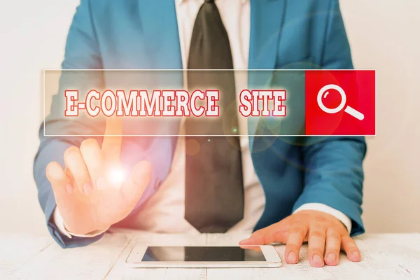 Word writing text E Commerce Site. Business concept for activity of buying or selling of products on online services. — Stockfoto