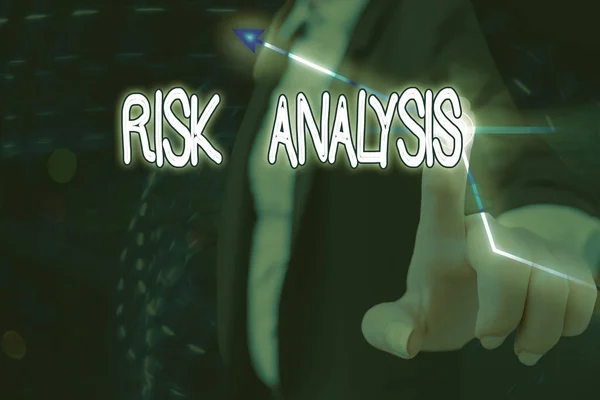 Teksten met risicoanalyse. Conceptuele foto-evaluatie van de aan een bepaalde gebeurtenis verbonden risico 's. — Stockfoto