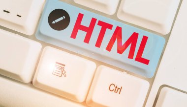 Html 'yi gösteren metin işareti. World Wide Web 'de hipermetin yayınlamak için lingua franca kavramsal fotoğrafı.