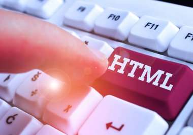 Html 'yi gösteren metin işareti. World Wide Web 'de hipermetin yayınlamak için lingua franca kavramsal fotoğrafı.