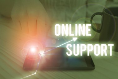 Çevrimiçi Desteği gösteren metin işareti. Konsept fotoğraf elektroniği genellikle müşteri hizmetlerinin web tabanlı sürümü.