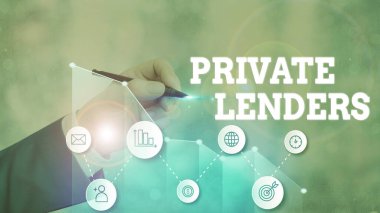Word writing text Private Lenders. Business concept for a demonstrating or organization that lends money to showing.