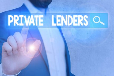 Word writing text Private Lenders. Business concept for a demonstrating or organization that lends money to showing.