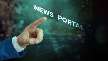 Haber Portal 'ını gösteren kavramsal el yazısı. Çeşitli kaynaklardan bilgi getiren iş fotoğrafı metni tasarımı web sitesi.