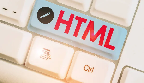 Signo de texto que muestra Html. Foto conceptual la lingua franca para publicar hipertexto en la World Wide Web . —  Fotos de Stock